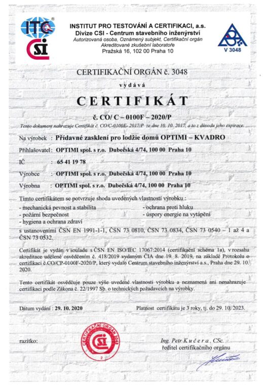 Certifikát OPTIMI